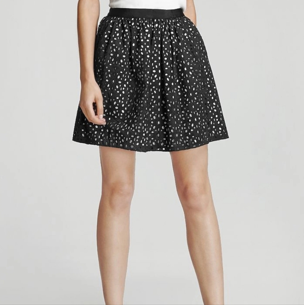 Reiss Black White Eyelet Mini Skirt